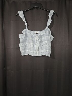 American Eagle Outfitters Light Blue Smocked Crop Tank